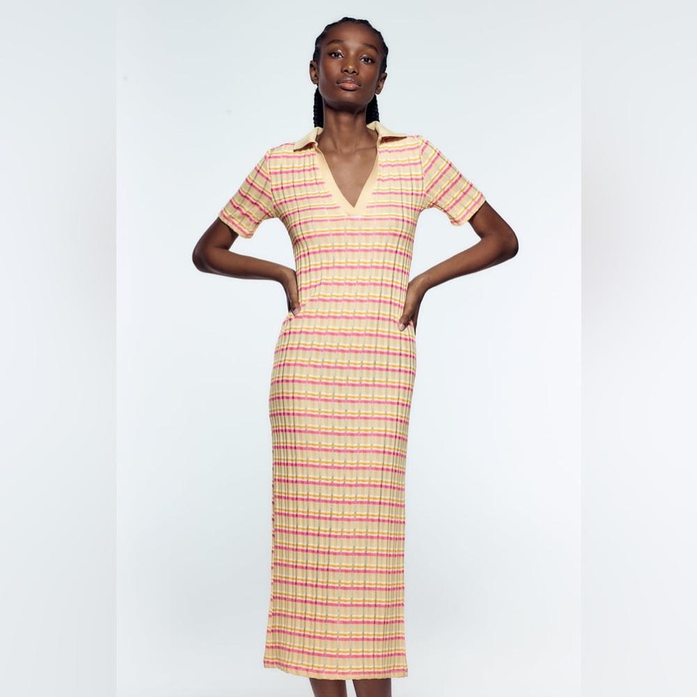 Zara Striped Dress with Polo Collar